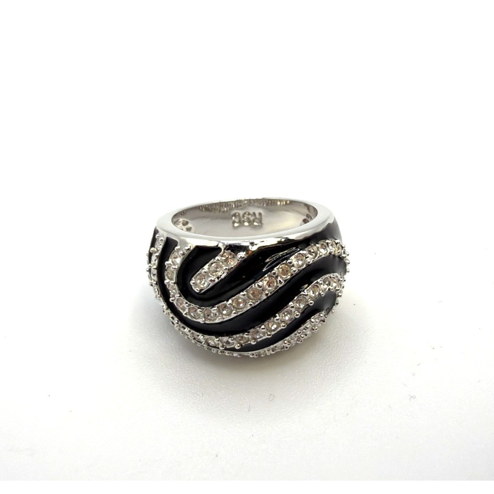 Women's Rhodium Plated Dress Ring Austrian Crystal and Enamel RSC